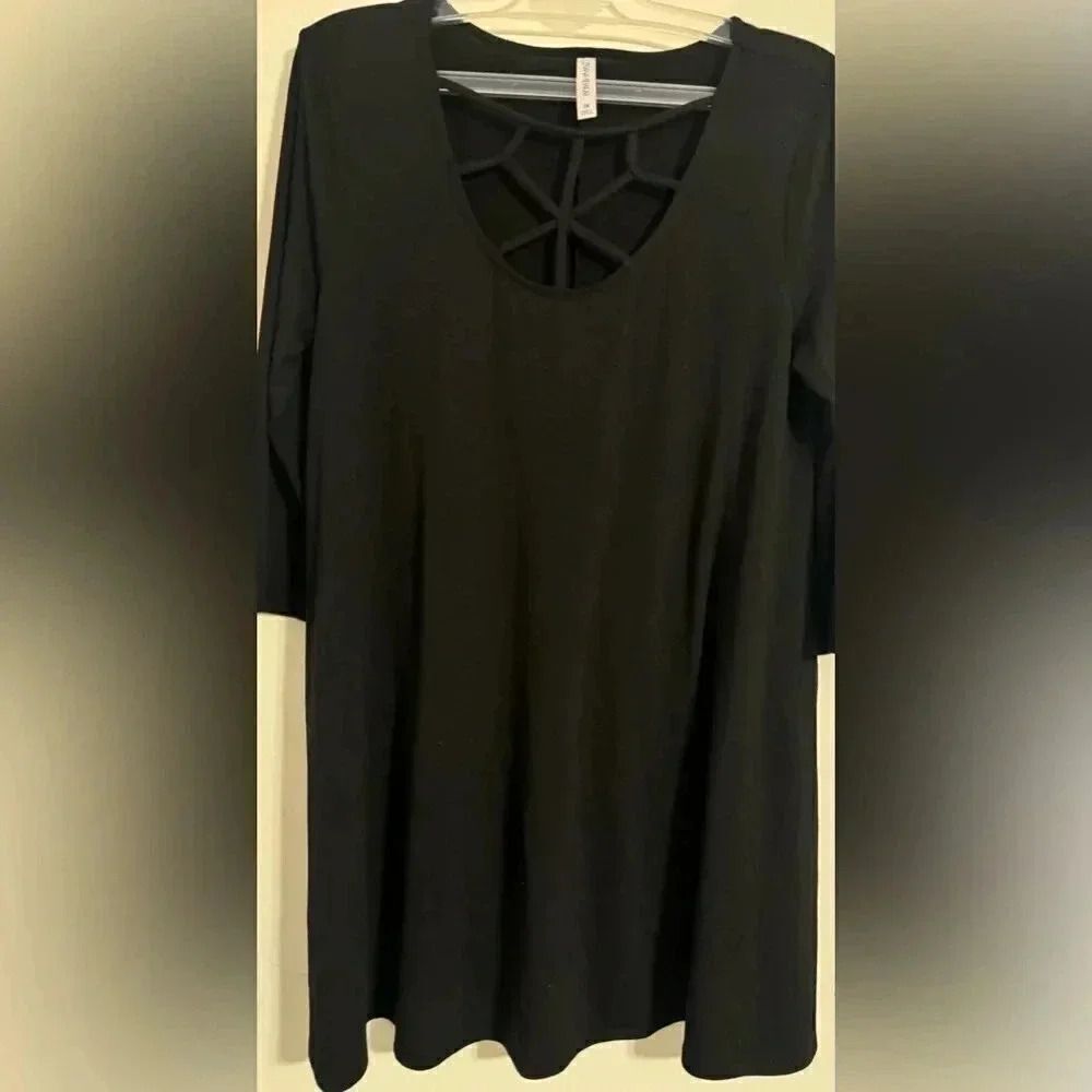 Zenana Lattice Neck Tunic Top | Plus Size 2X | Black | Flowy & Comfy